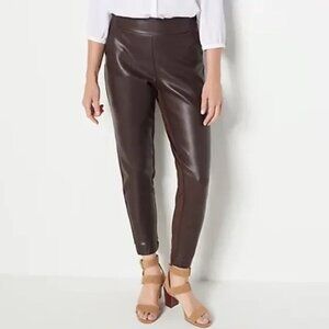 BELLE BY KIM GRAVEL FAUX LEATHER PONTE JOGGER PANTS BROWN ESPRESSO 14P-EUC